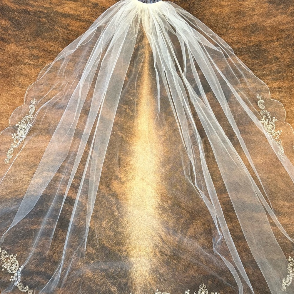 Elegant off White Bridal Veil with Embroidered Details